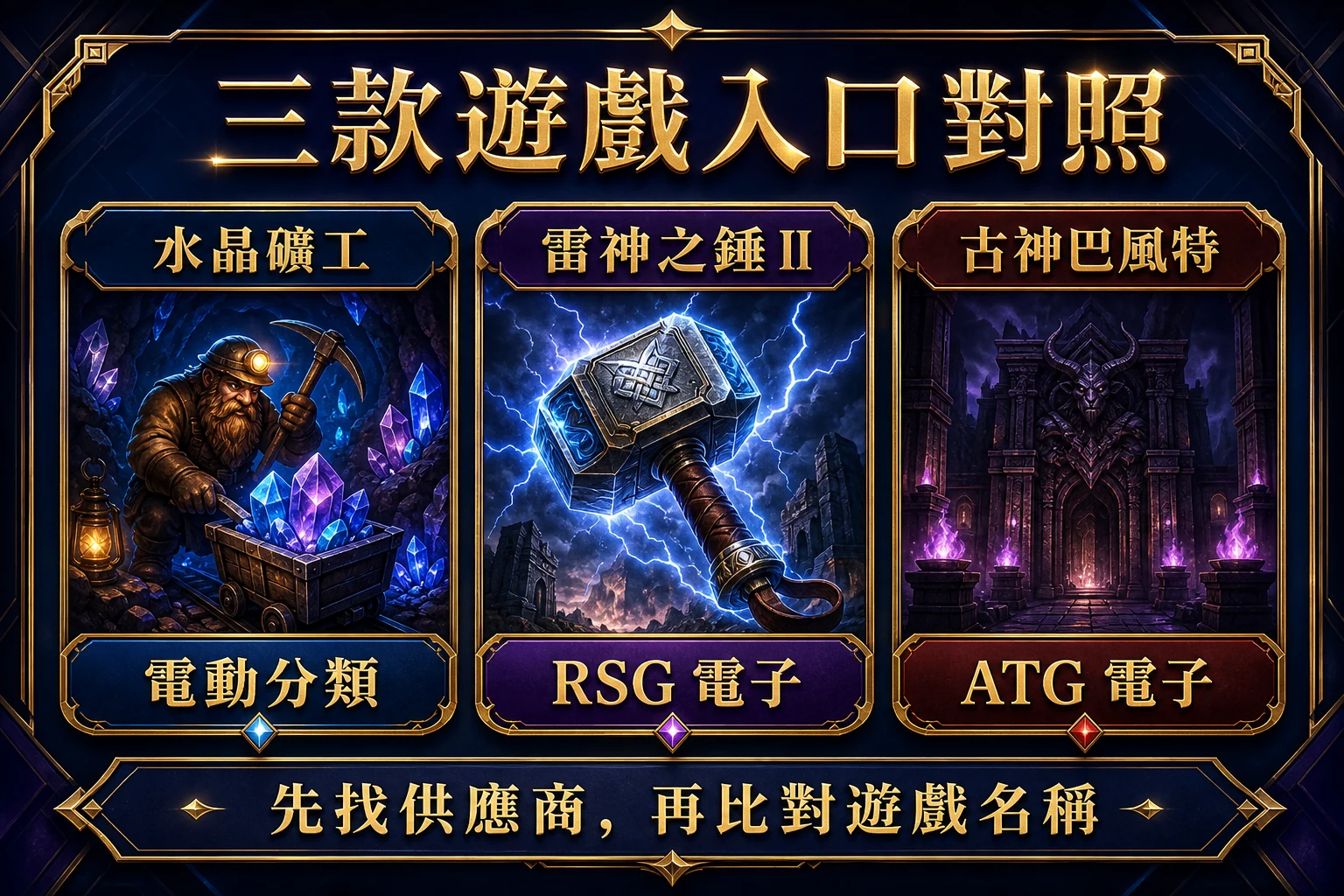 水晶礦工、雷神之錘 II 與古神巴風特的分類對照