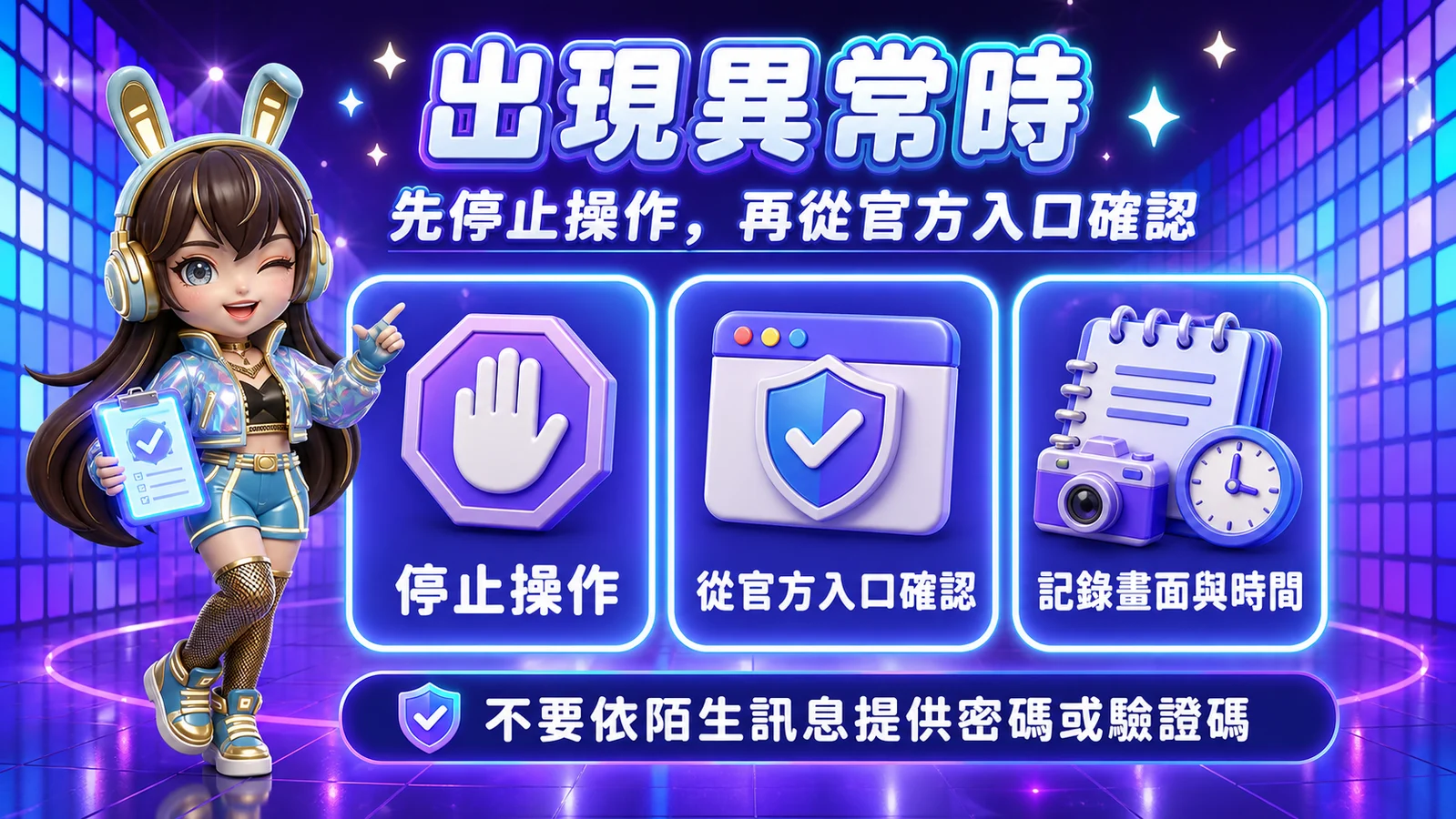 帳號出現異常時:停止操作、從官方入口確認並記錄畫面與時間